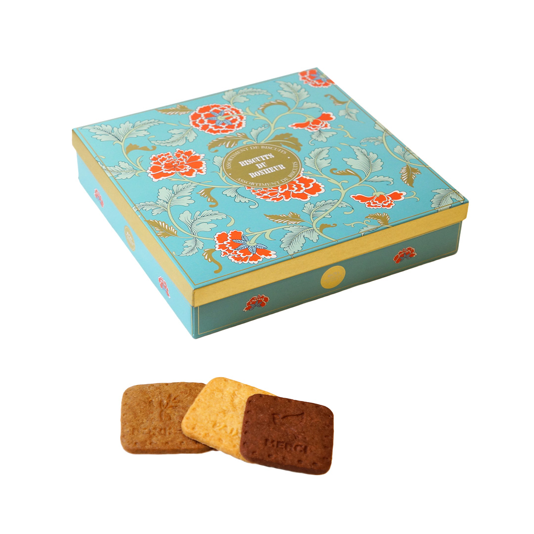 Biscuits sablés spéculoos, nature pur beurre et tout chocolat - Boîte métal "Assortiment Biscuits du bonheur" - 295g